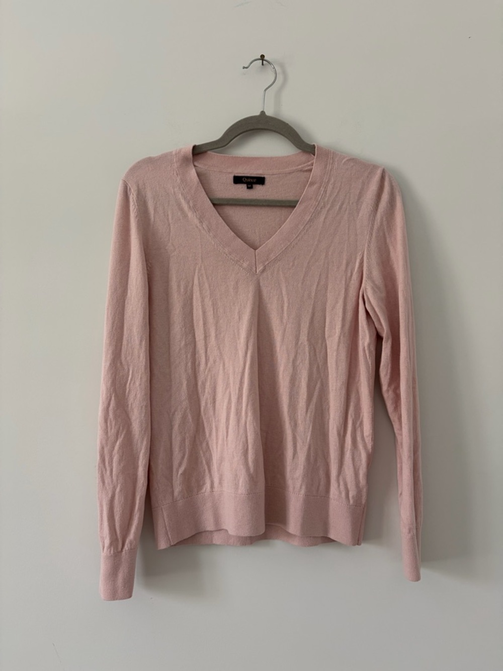 Quince Lightweight Cotton Cashmere V Neck Sweater Sugar Stone Pink M